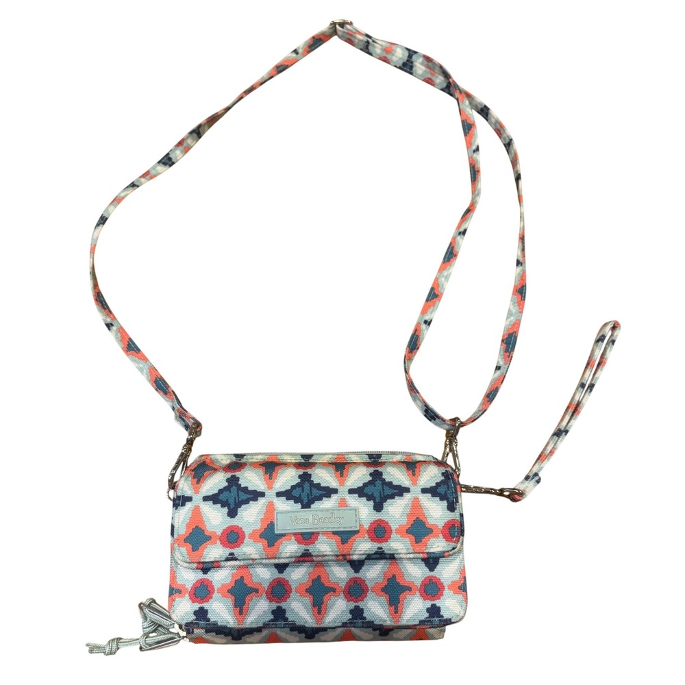 Vera Bradley RFID All in One Crossbody Wallet Wristlet Ikat Geometric Blue Coral